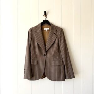 Escada Wool Blazer Size 42 Taupe Brown Pin Stripe Metallic